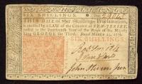 New Jersey, March 25, 1776, Six Shillings Signed John Hart VF - 2