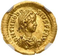 Theodosius II, AD 402-450. Gold Semissis or (one-third solidus) (1.48g), 15 mm