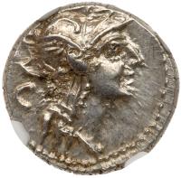 D. Junius L.f. Silanus, 91 BC. Silver Denarius (3.92 g) 18. mm - 2