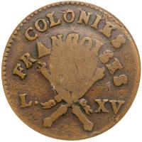 1767 French Colonies Sou, counterstamped RF - 2