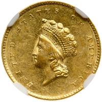 1855-O $1 Gold Indian NGC AU58