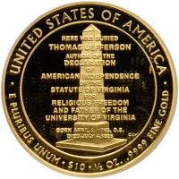 2007-W. $10.00 gold Jefferson's Liberty &Acirc;&frac12; ozt .9999 Fine PCGS PF70 Deep Cameo - 2