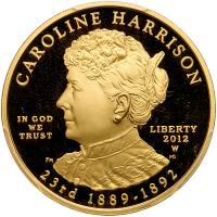 2012-W. $10.00 Caroline Harrison &Acirc;&frac12; ozt .9999 Fine PCGS PF70 Deep Cameo