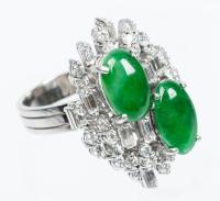 Ladies Vintage Platinum, Diamond and Jade Cocktail Ring that is Quite the Standout