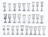 Eight (8) Pair of Matching Russian Imperial Kiddush Cups all in 84 Silver from the late 19th Century. Also a Collection of Four