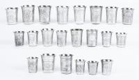 23 Beaker Style Kiddush Cups, 84 Silver, all 19th Century and all Having Appealing Foliate Engravings and Overall in Excellent C