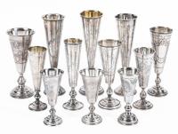 Collection of Twelve (12) Russian Kiddush Cups 84 Silver, 19th Century in Classic Trumpet Designs