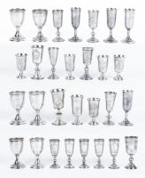 Collection of Vodka and Kiddush Cups, 19th and 20th Century in 84 or Sterling Silver. Several Matching Sets!