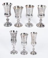 Seven (7) Russian 84 Silver Kiddush Cups All Having Wonderful Engravings with One a Particular Stand Out.