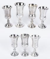 Seven Stemmed 84 Silver Russian Kiddush Cups Mostly 20th Century and all Quite Appealing