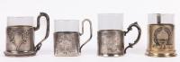 4 Russian Podstakanniks (Tea Glass Holders) All 84 Silver with 3 from the 19th Century One 20th Century