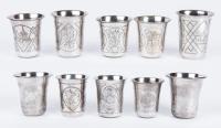 10 Superior Russian Kiddush Cups, 84 Silver a Mix from the 19th and 20th Century with Excellent Engraving and in Choice Conditio