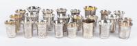 Collection of 24 Russian Kiddush/Vodka Cups a Mix of 19th and 20th Century with no Religious Symbols. Beautiful Engravings Throu
