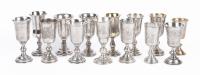 14 Stemmed Kiddush Cups, All 84 Silver, Mix of 19th and 20th Century in Overall Excellent Condition