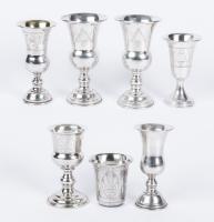 Seven (7) Sterling Silver Kiddush Cups, All Marked Sterling and Two Make for a Matching Pair by Boardman Silversmiths
