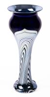Monumental Correia Vase Signed by the Artist: Pulled Feather Art Glass in Silver and Cobalt Blue, Retired 14.75" Tall