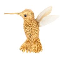 Ladies Petite Hummingbird Pin in 14K Yellow Gold with Mother of Pearl Wings.