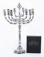 Plated Silver Menorah with Accompanying Hebrew Prayer Book