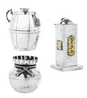 Three Sterling Silver Judaica Tzedakah Boxes, 20th Century of Impressive Silver Weight