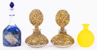 Four Vintage Perfume Bottles: One a Prized Kosta Boda Blown "Satellite Bottle, One Blue-Top Murano Blown Bottle and Two Gilt Ove