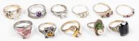 Eleven (11) Ladies Rings all in Sterling Silver most with Semi-Precious Stones or Lab Grown Stones