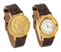 Gentleman's Vintage Eska Luxury 18K Yellow Gold Coin Watch with Eska Genuine Alligator Band