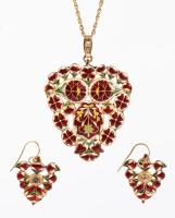 Traditional Indian Mughal Inspired Wedding Jewelry in 14K Yellow Gold, Intricate Enamel Work and Multiple Carats of Polki Diamon