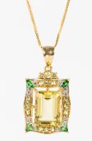 Ladies Impressive14K Yellow Gold Lemon Topaz Pendant with Emerald Accents on an 18 Inch 14K Gold Chain