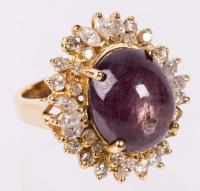 Ladies 14K Yellow Gold and Beautiful 6.75 Carat Star Ruby Cabochon with Accent Diamonds
