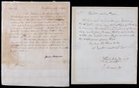 James Madison: Two Letters Signed, One Dated 1782 a Co-Sign of a Letter Penned to Benjamin Harrison, The Second Dated 1833