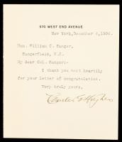 Charles Evans Hughes: Revered American Politician Typed Letter Signed to William C. Sanger Former Secretary of War Dated 1906
