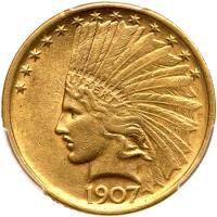1907 $10 Indian. No Periods PCGS AU55