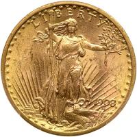 1908 $20 St. Gaudens. No Motto PCGS MS62