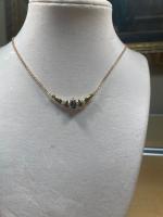 Ladies Sapphire and Diamond Necklace in 14K Yellow Gold in a Contemporary Crescent Shaped Design