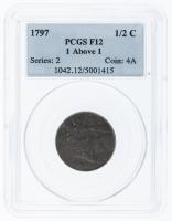 1797. Liberty Cap Half Cent. PCGS graded F12 1 Above 1
