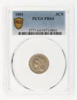 1881 Nickel Three Cents. PCGS graded Proof 64