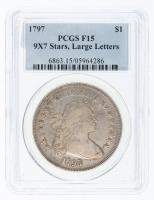 1797. Draped Bust Dollar. PCGS graded F15 9x7 Stars, Large Letters