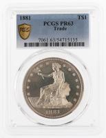 1881 Trade Dollar. PCGS graded Proof 63