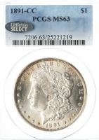 1891-CC. Morgan Dollar. PCGS graded MS63