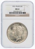 1921. Peace Dollar. NGC graded MS61