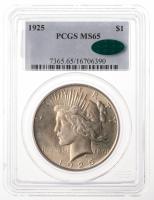 1925. Peace Dollar. PCGS graded MS65. CAC