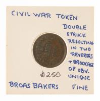 (ND) Civil War Token MINT ERROR Double Struck resulting in 2 Reverses plus Brockage of Obverse. Fine