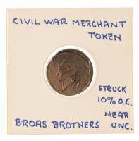 (ND) Civil War Merchant Token Broas Brothers MINT ERROR. Struck 10% Off-Center. Nearly Mint State