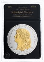 1879. Private Issue 1 ozt Silver enhanced with 24k Gold. The Schoolgirl Morgan design Gem Proof