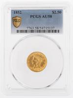 1852 $2.50 Liberty. PCGS graded AU58