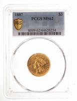 1887 $3 Gold. PCGS graded MS62
