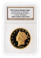 2010. $20.00 Private Issue. Copy of Longacre's 1849 Double Eagle. One Ounce .999 Fine Gold
