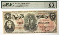 1875, $5 Legal Tender "Woodchopper" Note