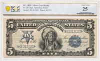 1899, $5 Silver Certificate. Indian Chief