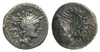 M. Lucilius Rufus, ca. 101 BC. Siilver Denarius. MINT ERROR. Reverse Brockage. VF